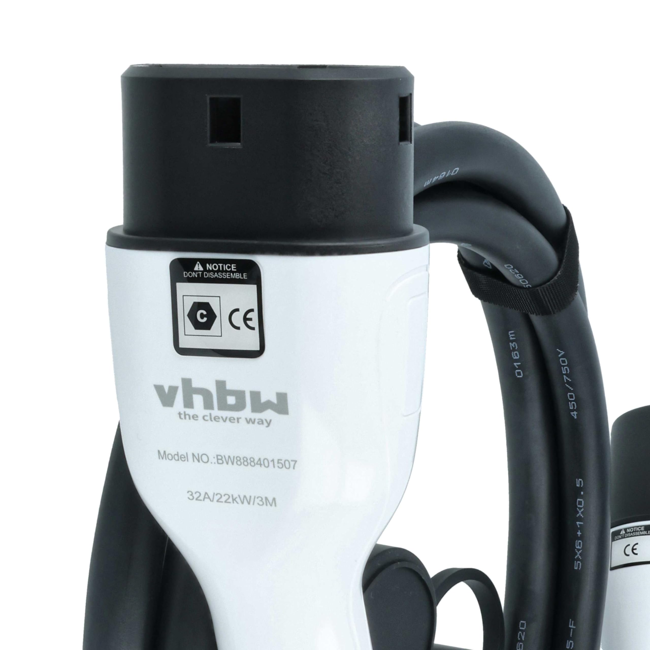vhbw Cable Carga Tipo 2 a Tipo 2 para Coche eléctrico - Cable conexión, 3 Fases, 32 A, 22 kW, 3 m