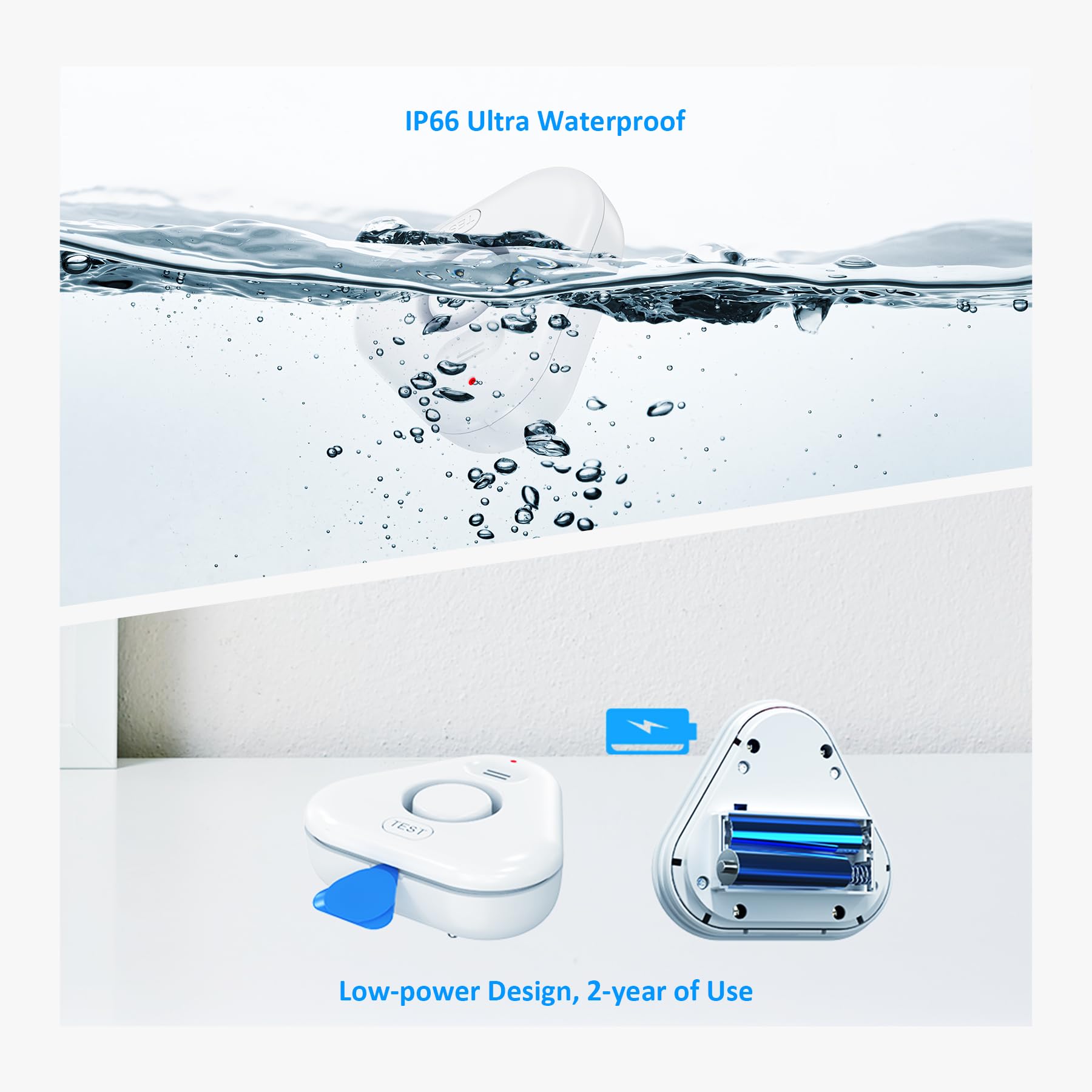 Paquete de 5 detectores de fugas de agua para el hogar, Stechro 4 niveles de audio ajustable de 0 a 120 dB, detector de fugas de agua con alerta de fugas y goteo, sensor de fugas de agua IP66 para