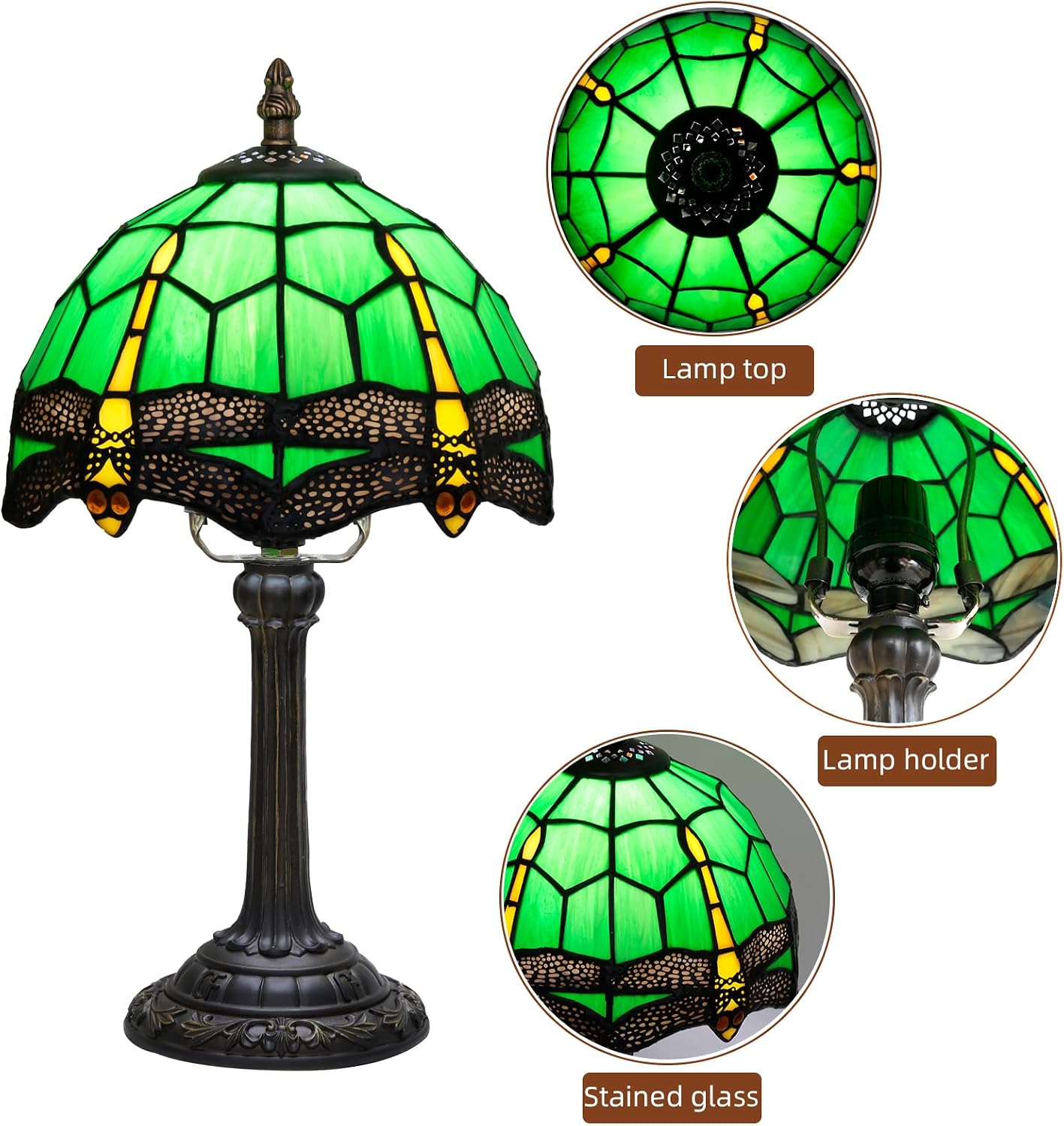 Tiffany Stained Glass Table lamp Retro Green Dragonfly Style Bedroom Bedside Table Living Room Dining Room Home Decoration Small Retro Table lamp Creative Gift Decoration Props Atmosphere lamp