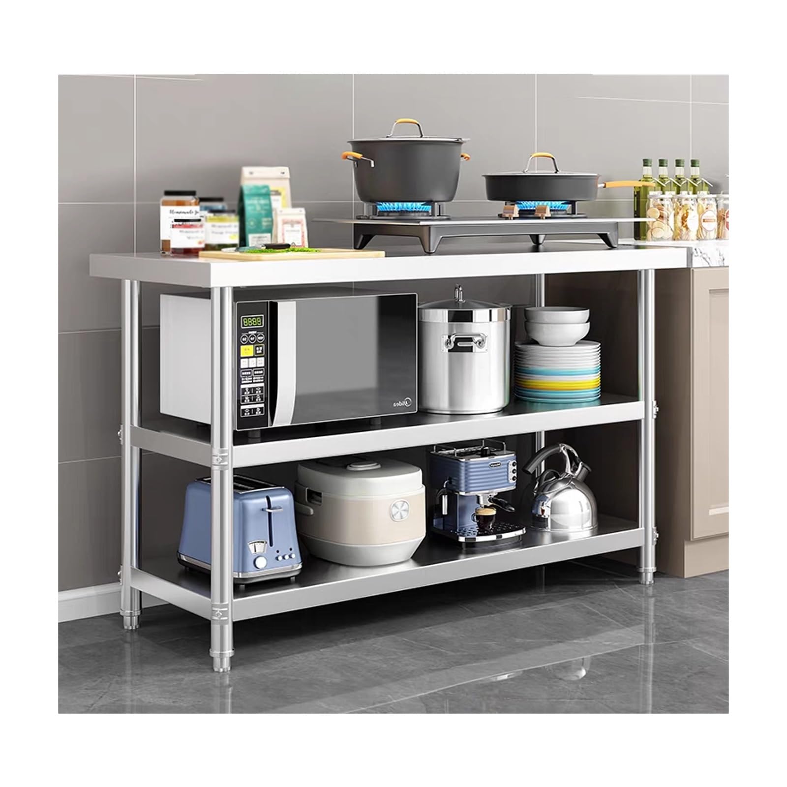 Stainless steel catering workbench, Multi-Layer Design, Thickened Plate, Stable Support(120 * 40 * 80cm/47.2 * 15.7 * 31.5in)