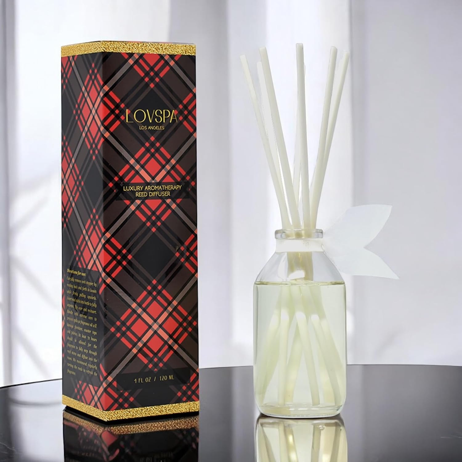 Reed Diffuser Set, Peppermint Bark Scented Oil Diffuser with Sticks, Home Fragrance Accessories for Bathroom Shelf Decor, Aroma Diffusers for Home or Office Desk, USA Made