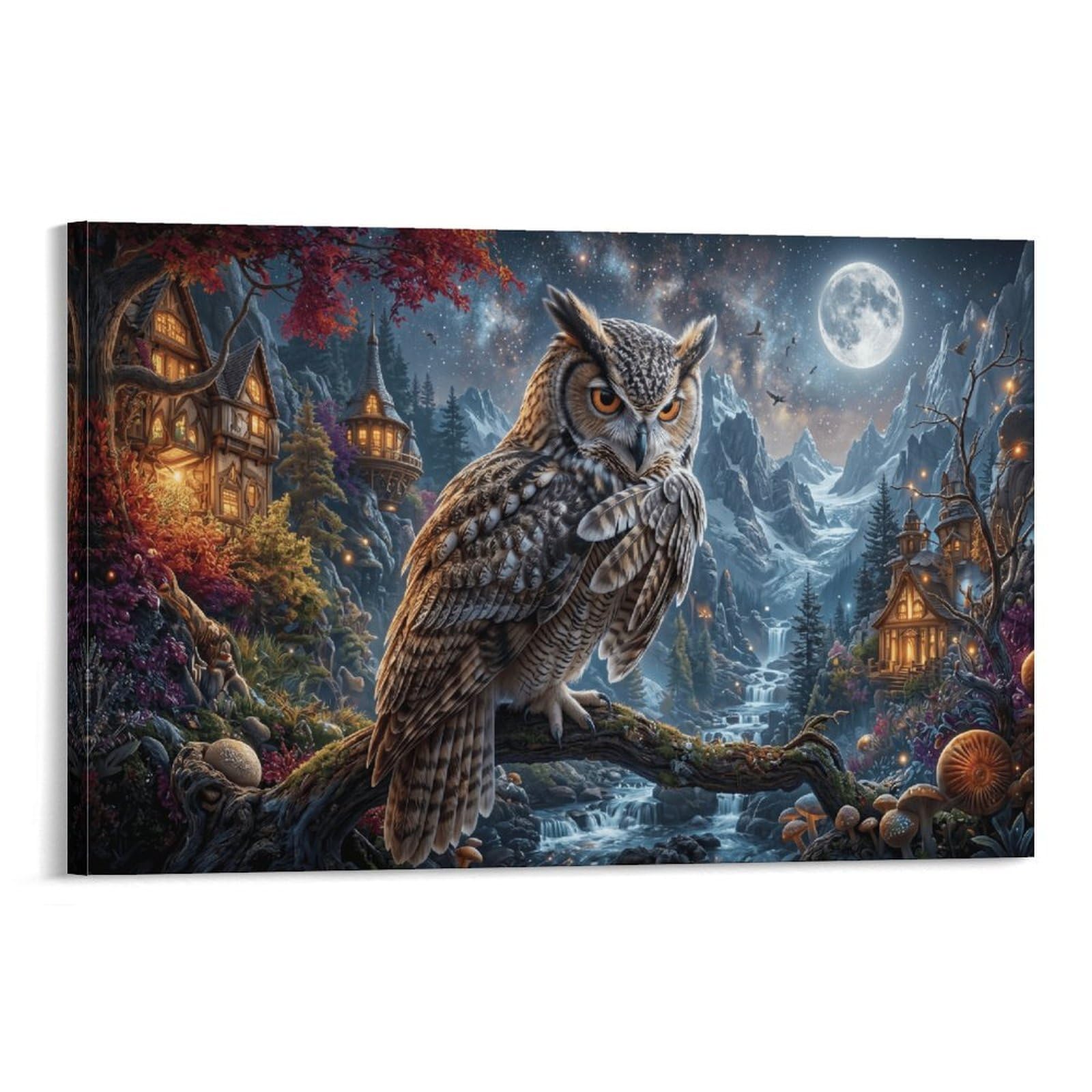XPASHIQWC Owl Wall Decor Poster Galaxy Cabin Valley Giclee Canvas Prints Modern Wall Art Picture Wall Hanging for Home Decorations 24x36inch(60x90cm)