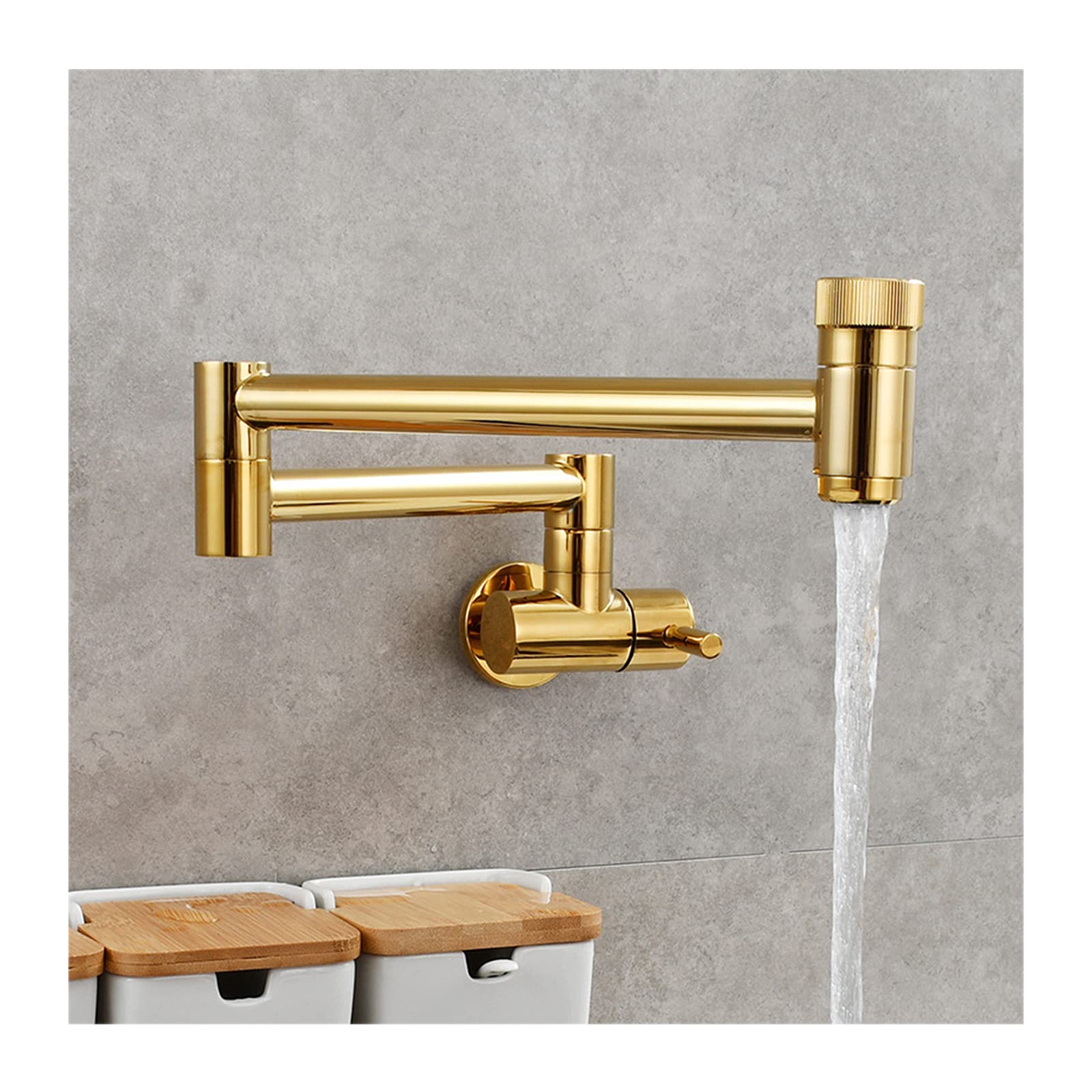 Yjyjy Titanium Faucet Brass Pot Filler Faucet Single Cold Water Kitchen Faucet Commercial Kitchen Sink Tap Folding Stretchable Double Joint Swing Arms Single Hole Two Handles Wall Mount Sink Faucet Econ Thriving Tap
