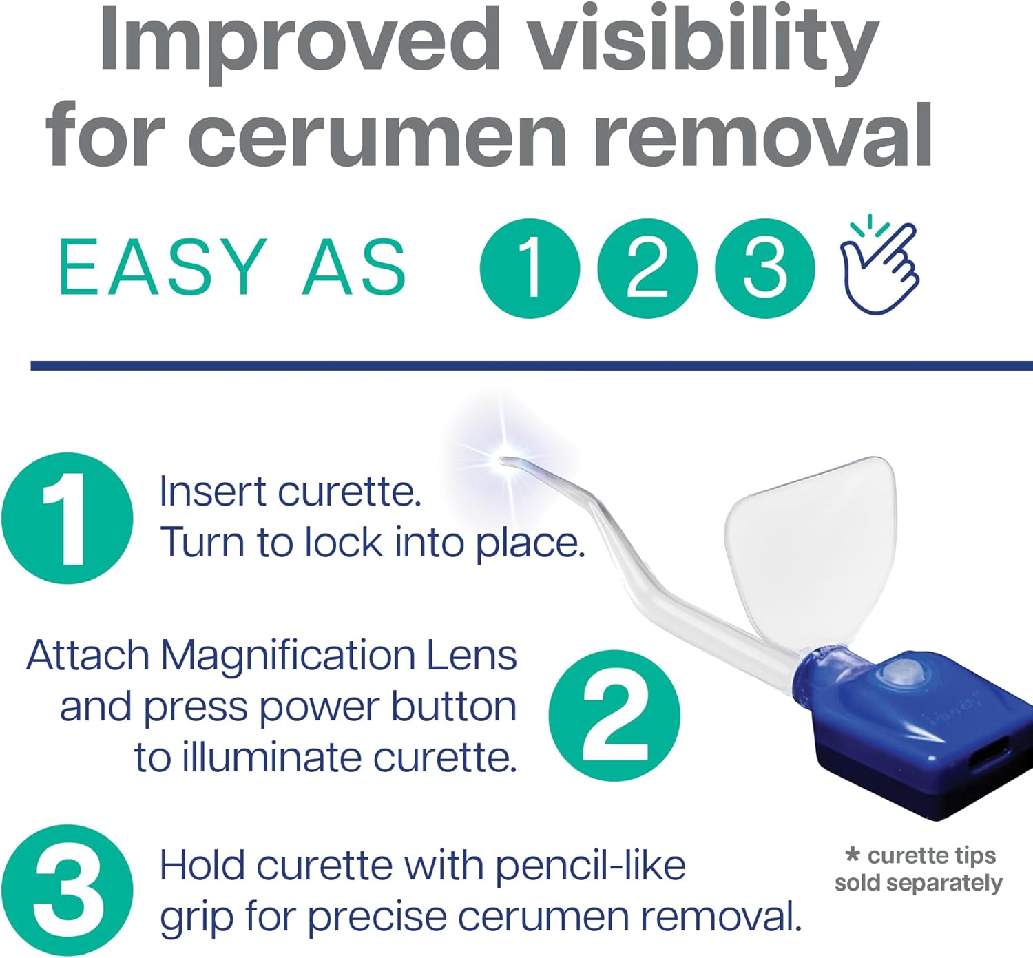 Bionix - Rechargeable Light Source for the Lighted Ear Curette System, USB-C & LED Light Earwax Removal Kit Attachment, Increases Visibility for Cerumen Removal, Ideal for Healthcare Providers