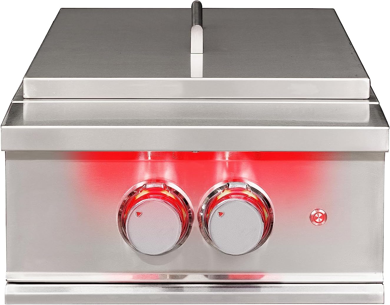 Power Burner, 60,000 BTU Output Stainless Steel Built-In Propane Gas Grill Burner with Integrated Control Knob Lighting Above and Below for Outdoor Kitchen Use