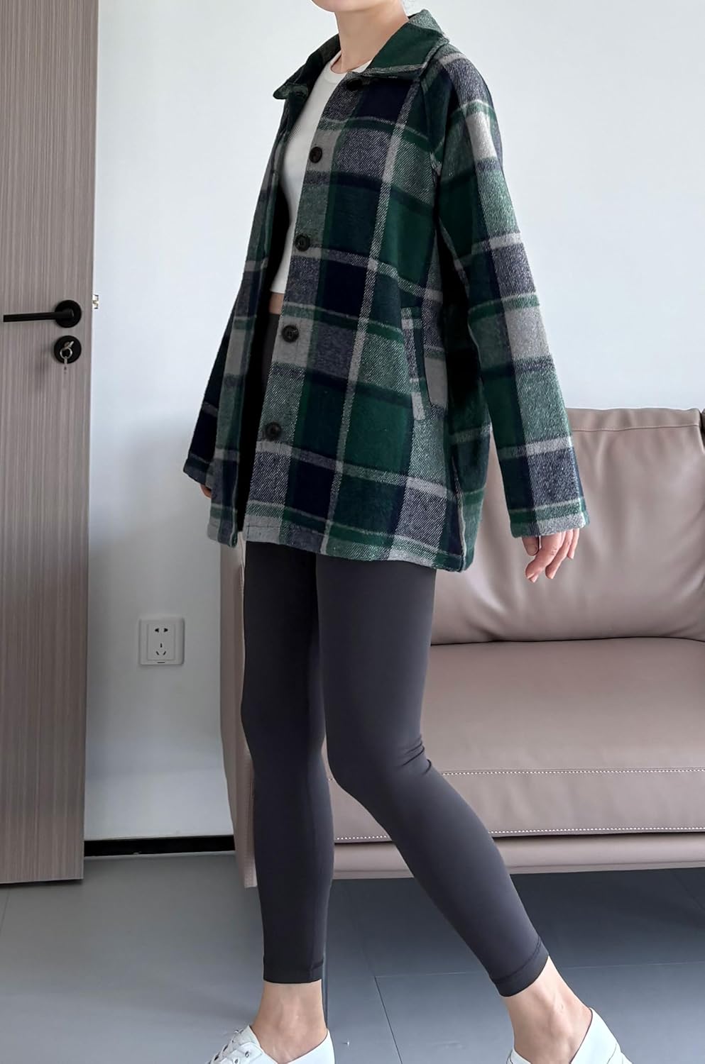 Minibee Women's Flannel Plaid Shacket Long Sleeve Jacket Button Down Shirts Coats with Pockets - Image 4