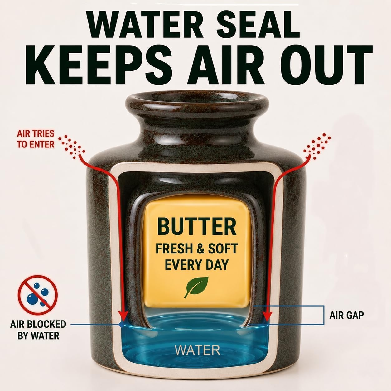 Pottery Butter crock with lid, Keeps Butter Soft & Spreadable, 6.8 oz