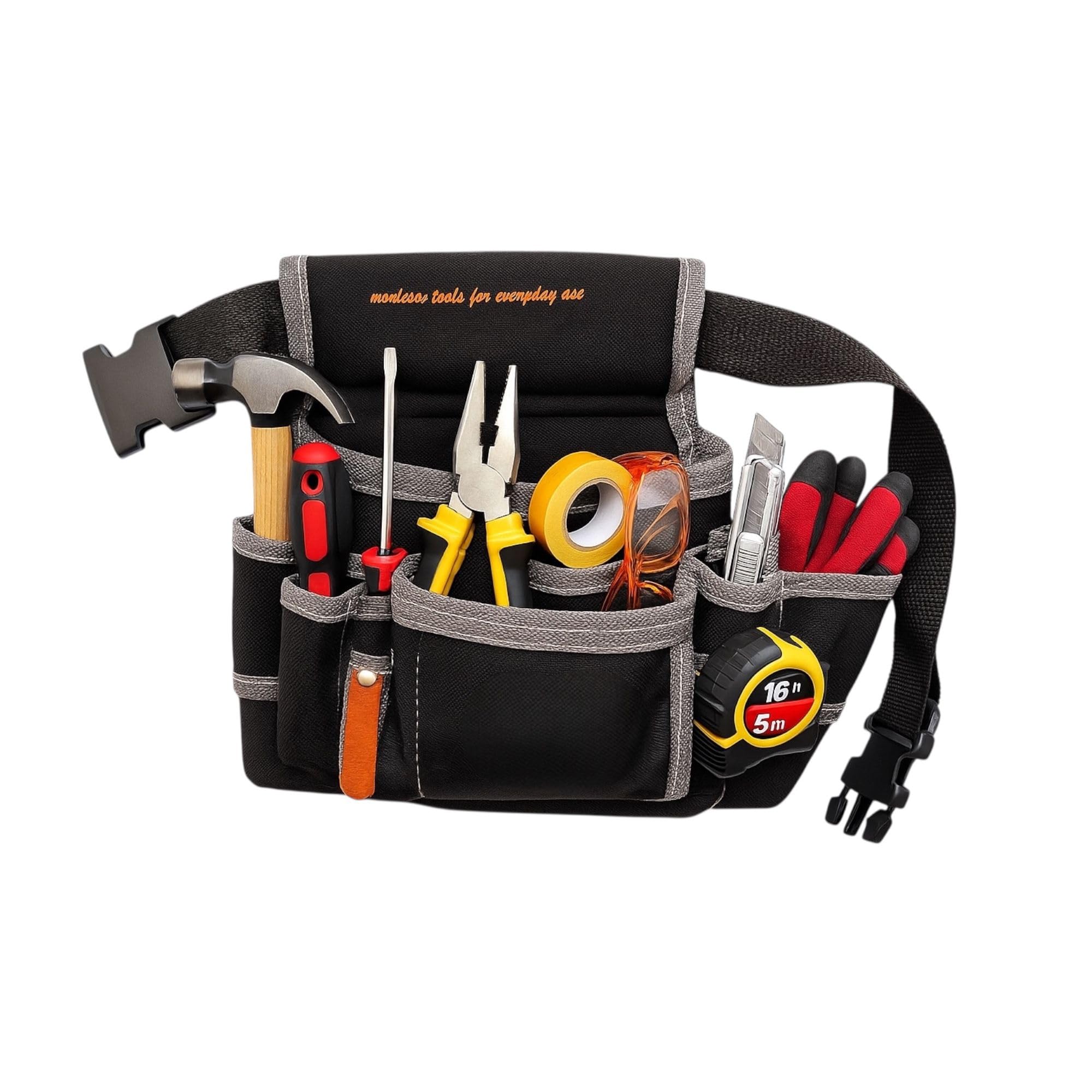 Topolenashop Marsupio Porta Attrezzi da Lavoro con 8 Tasche | Cintura Regolabile per Elettricisti, Muratori, Falegnami | Borsa Attrezzi Impermeabile 25x24 cm | Tessuto Rinforzato e Riflettente 90514