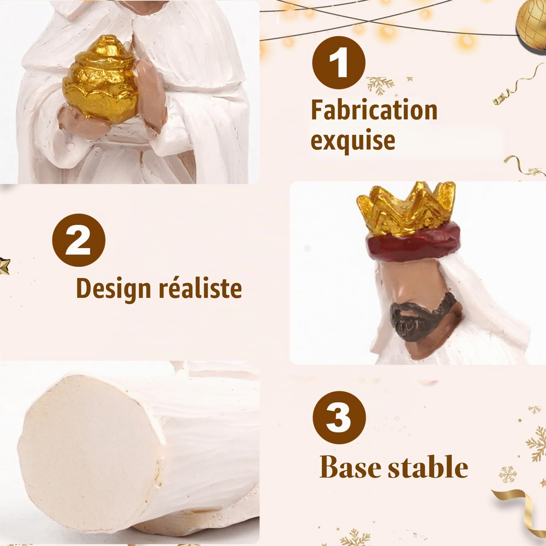 Ensemble de crèches de Noël (8 pièces) - Figurines crèche Modernes en résine Blanche - Ornements Religieux Table - Objets Collection pour décorations Noël