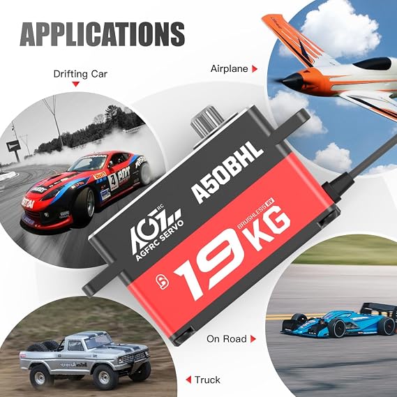 AGFRC 19KG Low-Profile Programmable-Digital-Servo - 0.073Sec High Speed Full Metal Gear Brushless RC Servo with 25T Metal Servo Horn for 1/10 RC Car, Control Angle 180° (A50BHL)