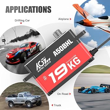AGFRC 19KG Low-Profile Programmable-Digital-Servo - 0.073Sec High Speed Full Metal Gear Brushless RC Servo with 25T Metal Servo Horn for 1/10 RC Car, Control Angle 180° (A50BHL)