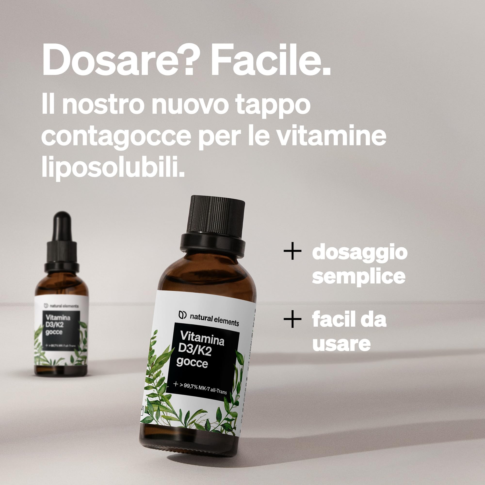 Vitamina D3 + K2 in gocce da 50 ml – Premium: minimo 99,7% all-trans (K2VITAL® di Kappa) + D3 ad alta biodisponibilità – natural elements – Integratore Vitamin D – alto dosaggio, liquida