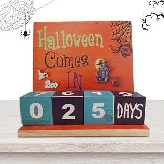 NKII Halloween Table Decorations Blocks | Halloween Countdown Advent Calender Wooden Blocks | Party Festival Advent Calender for Autumn Fall Theme Parties