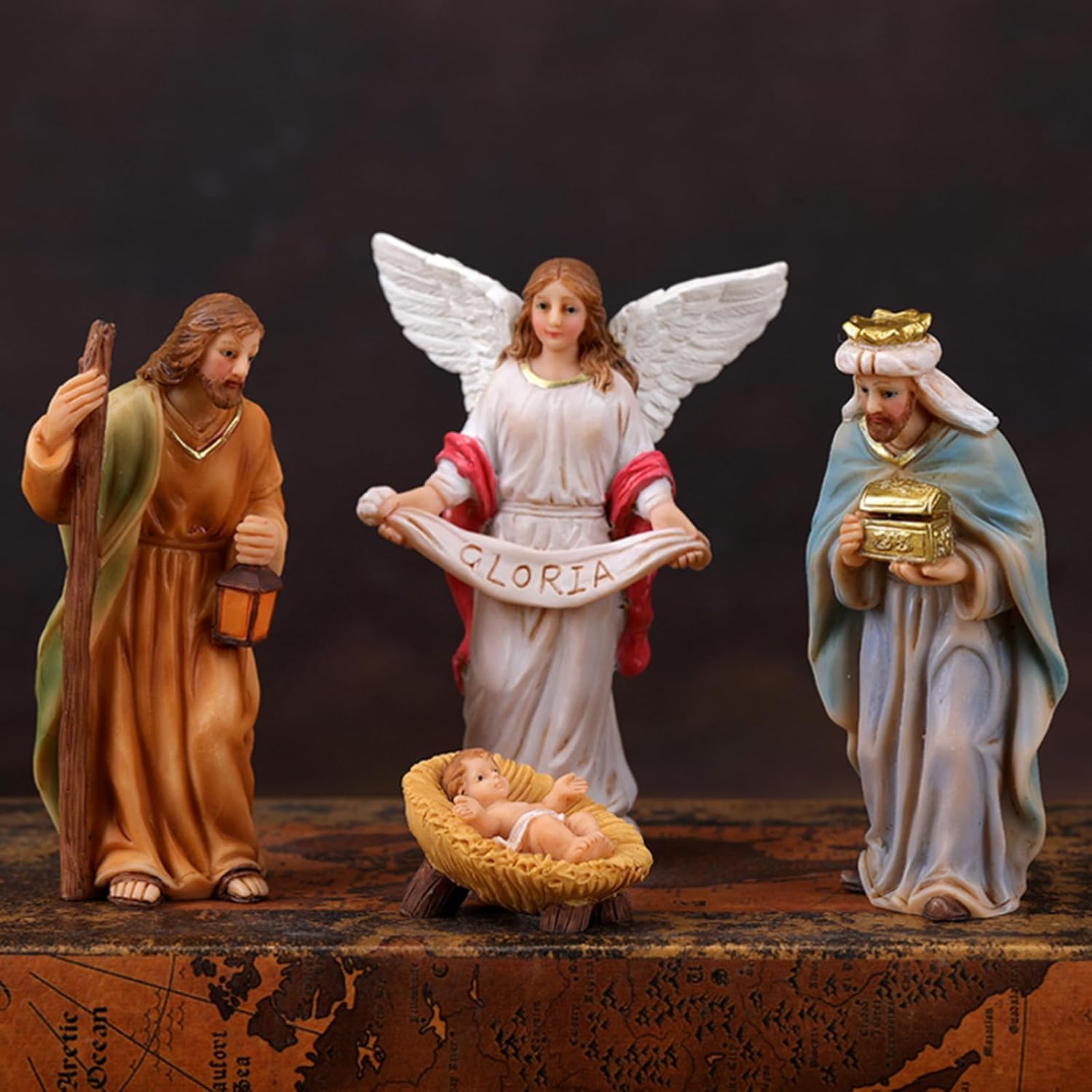 Christmas Nativity Figurines Resin Manger Holy Family Scenes Statue for Xmases Indoor Home Table Decorations Christmas Scene Sculptures