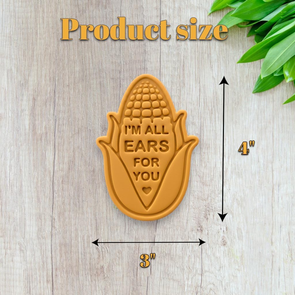 Premium "All Ears For You" Corn Cookie Cutter – 4" x 3" Size – 2-in-1 Cutter & Detailed Stamp with Handle – Dishwasher Safe, Durable & Easy Care