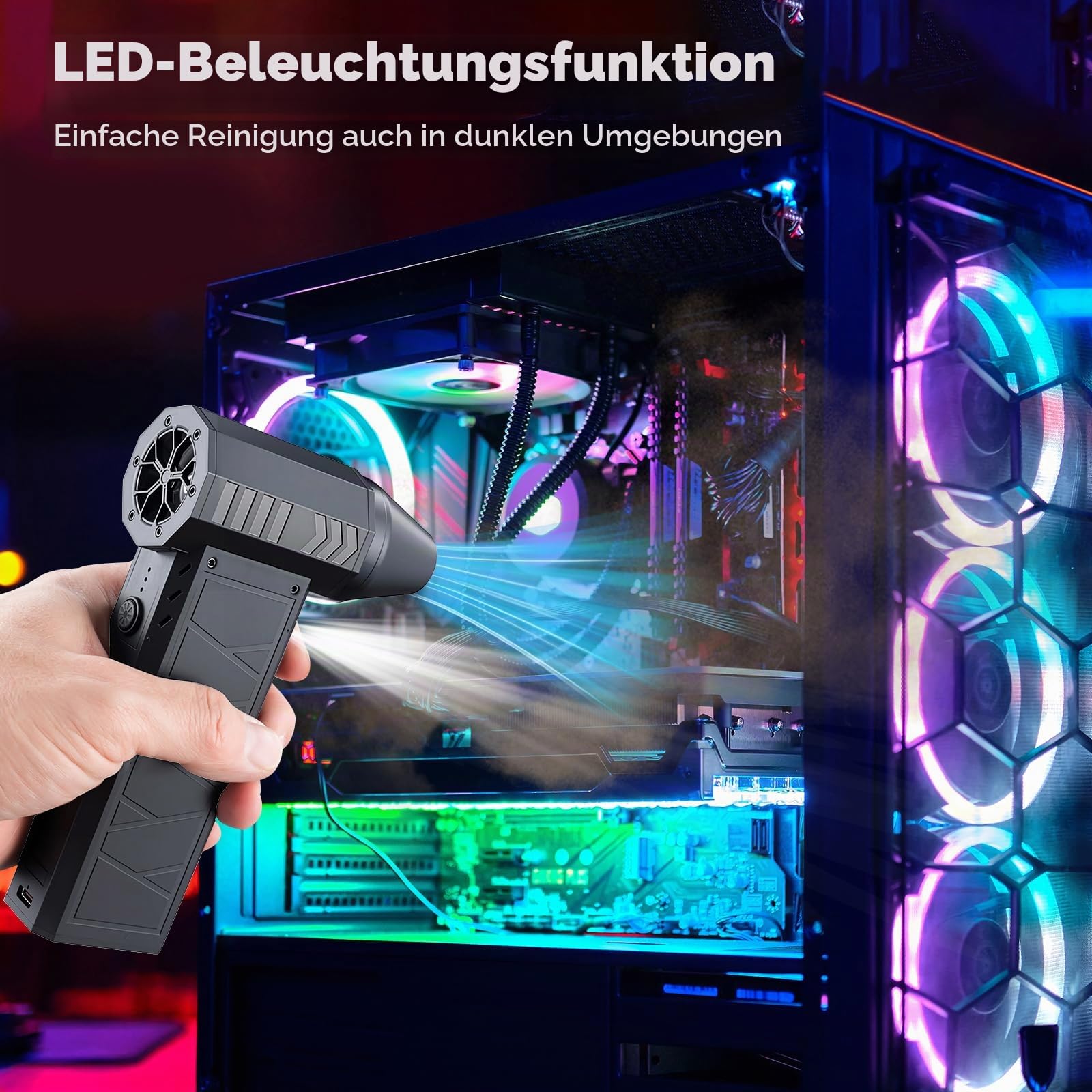 Elektrische Staubgebläse 180000 U/min Gebläse Akku mit 4-Gang Compressed Air Dust Blower Reinigungsbürste für PC Reinigungsset Staubgebläse Druckluftspray Auto, Sofa, Tastatur Luftdruckspray (Schwarz)