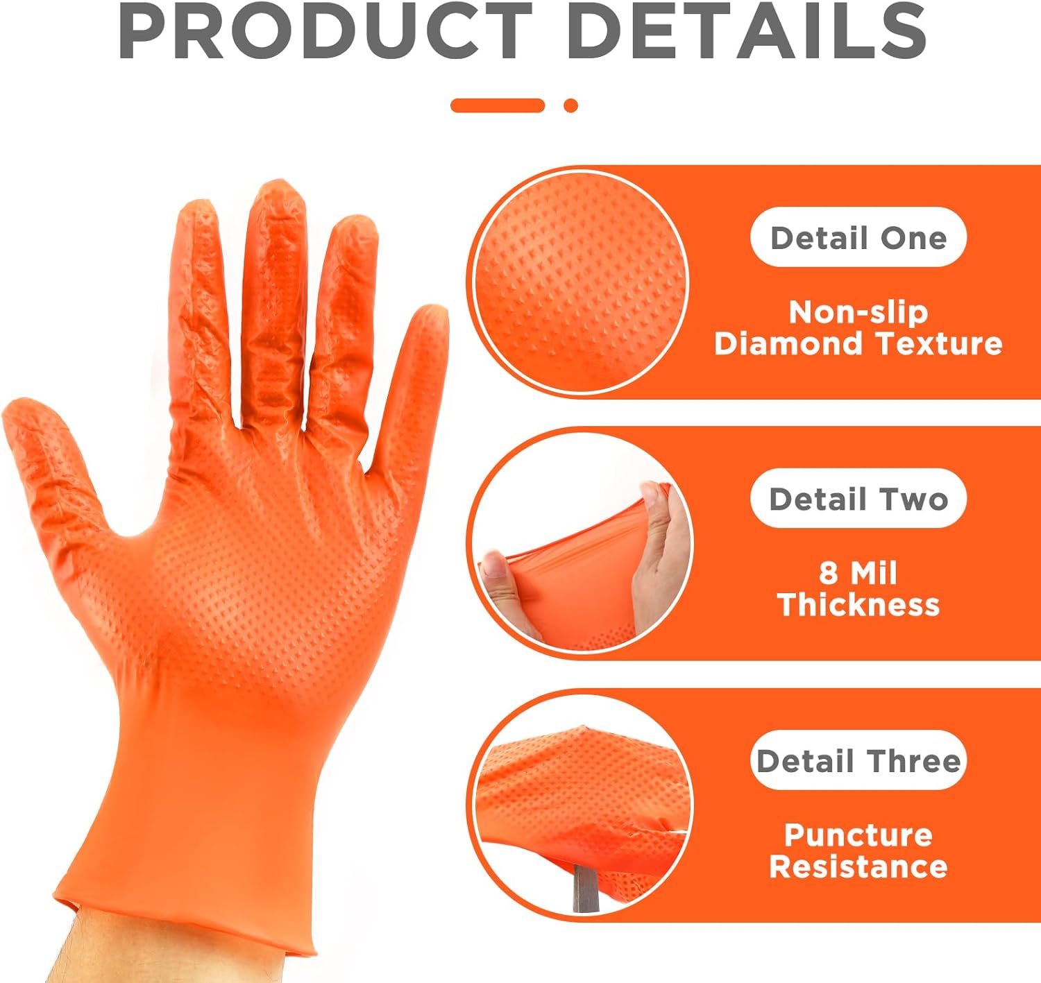 Cutecrop 1000 Pcs 8 Mil Heavy Duty Nitrile Gloves with Diamond Texture Grip Disposable Latex Free Powder Free