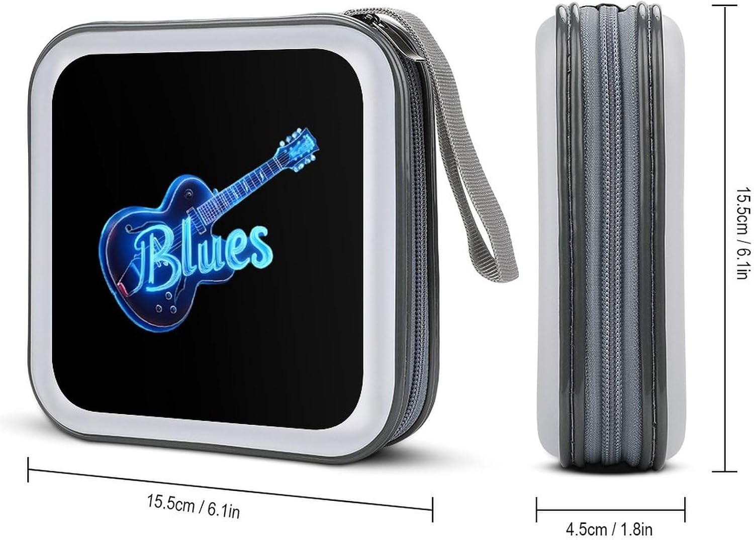 Blues Music Neon Blue Guitar Protective CD Case Storage Rack 40 Capacity DVD Holder Organizer Car Travel