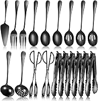 Yetene 19-Piece Black Stainless Steel Serving Flatware Set - Spatulas, Forks, Spoons, Tongs for BBQ, Parties, Home Cooking