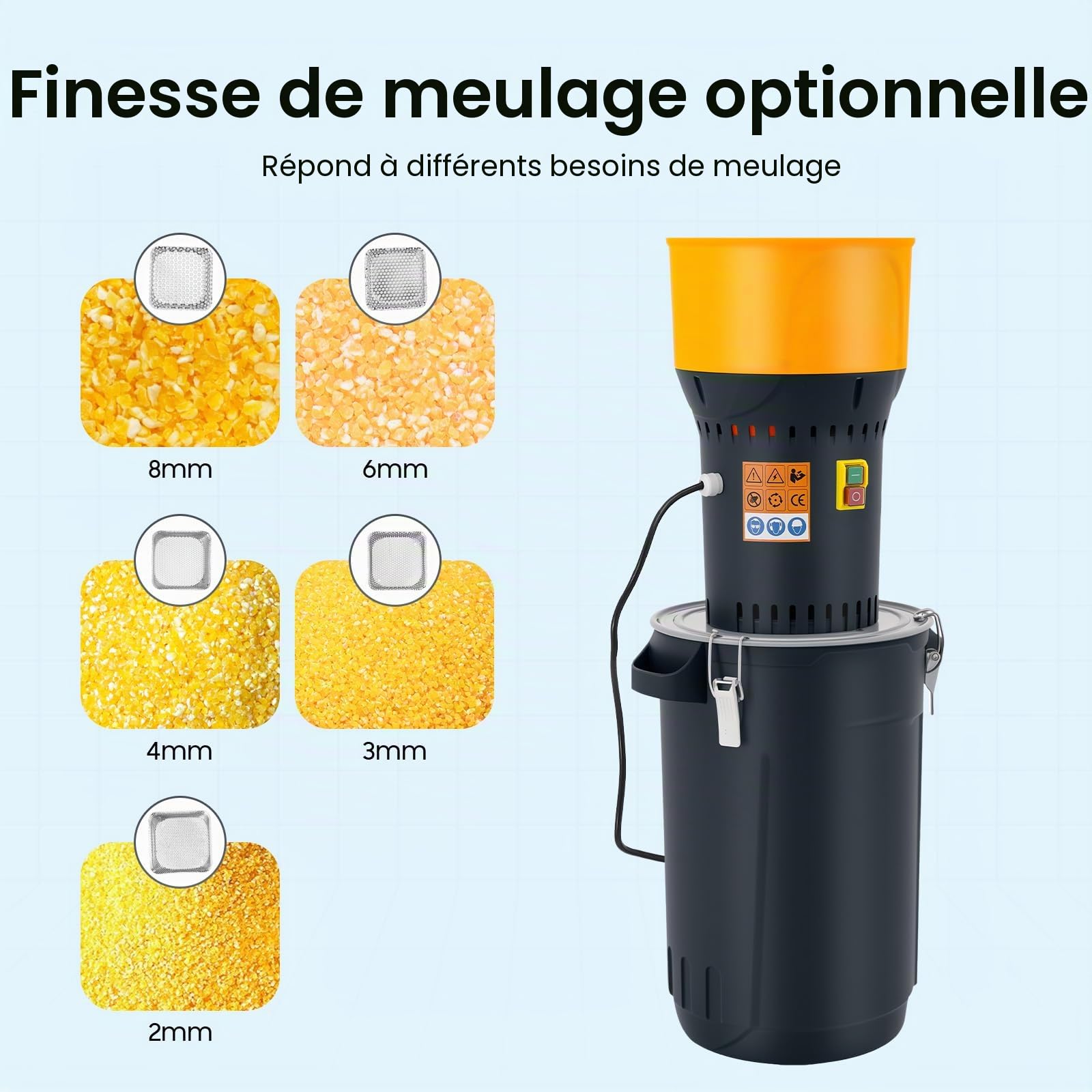 Broyeur de céréales électrique 1000 W, 25 l, broyeur de blé et de riz, broyeur électrique professionnel pour tous les types de céréales