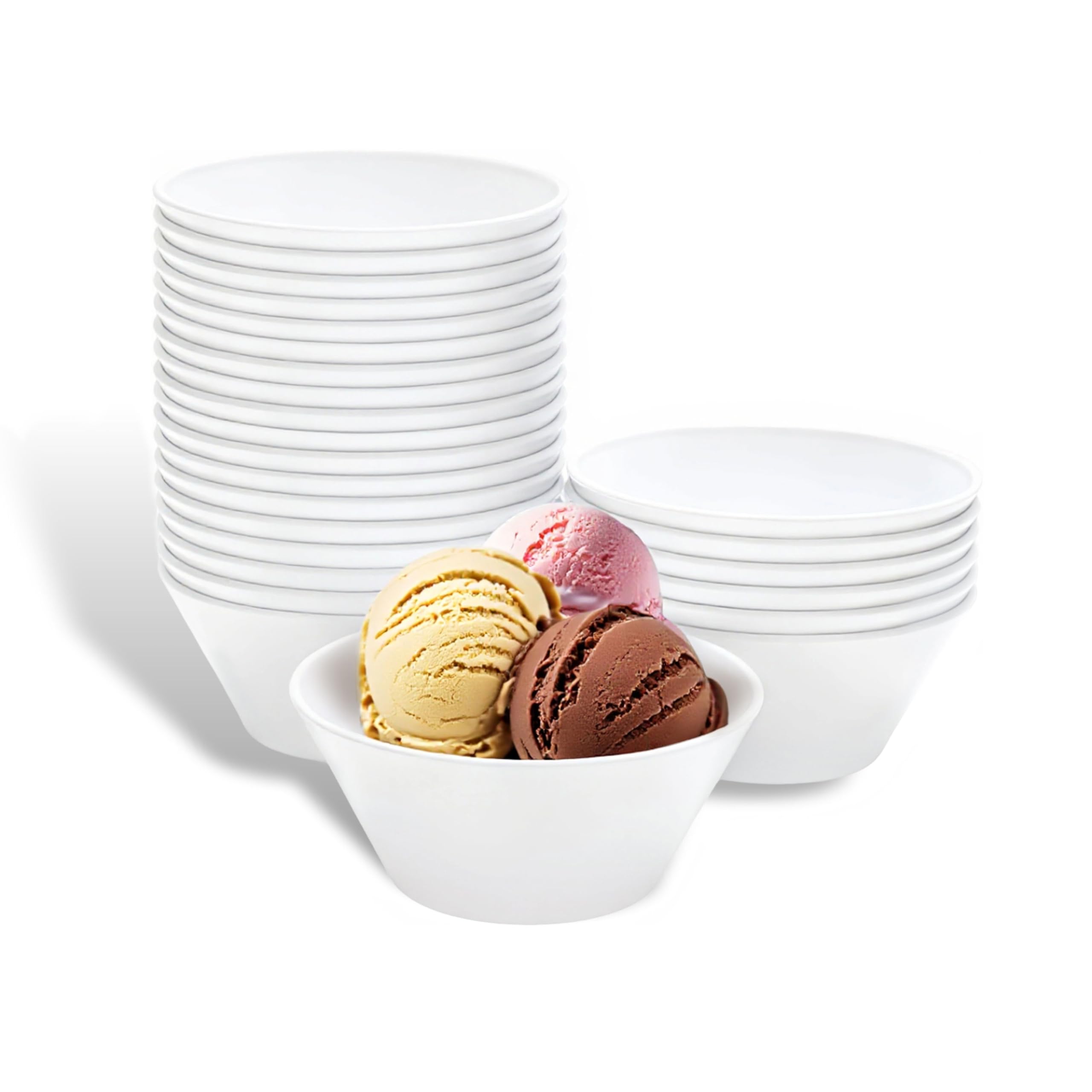 Juego de 25 cuencos de ensalada blancos irrompibles de 4 onzas, tazas reutilizables sin BPA, 4 cuencos de postre de 1.9 pulgadas para condimentos, rancho, ketchup, barbacoa, wasabi