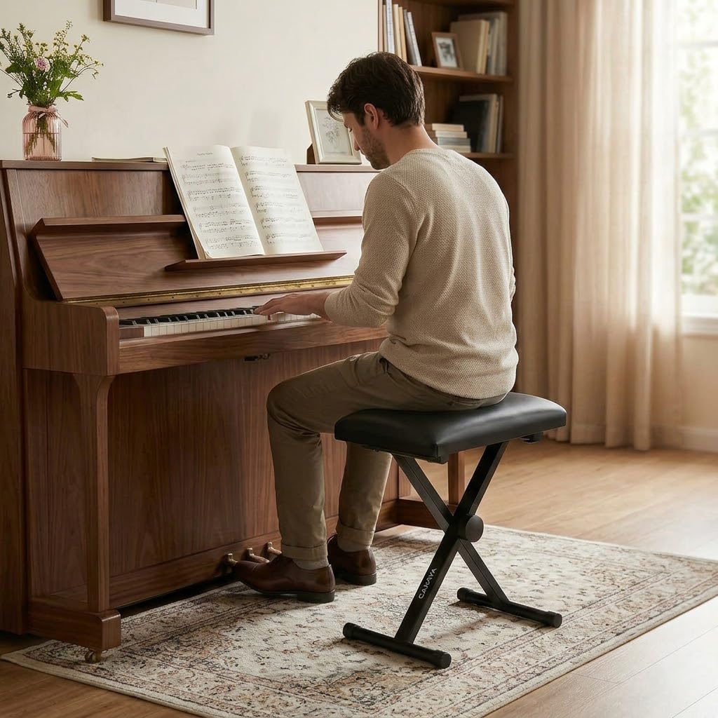 CAHAYA Banc de Piano réglable en Hauteur de Style X pour Clavier, siège de Chaise rembourré pour Clavier électronique et Piano numérique, Noir CY0333