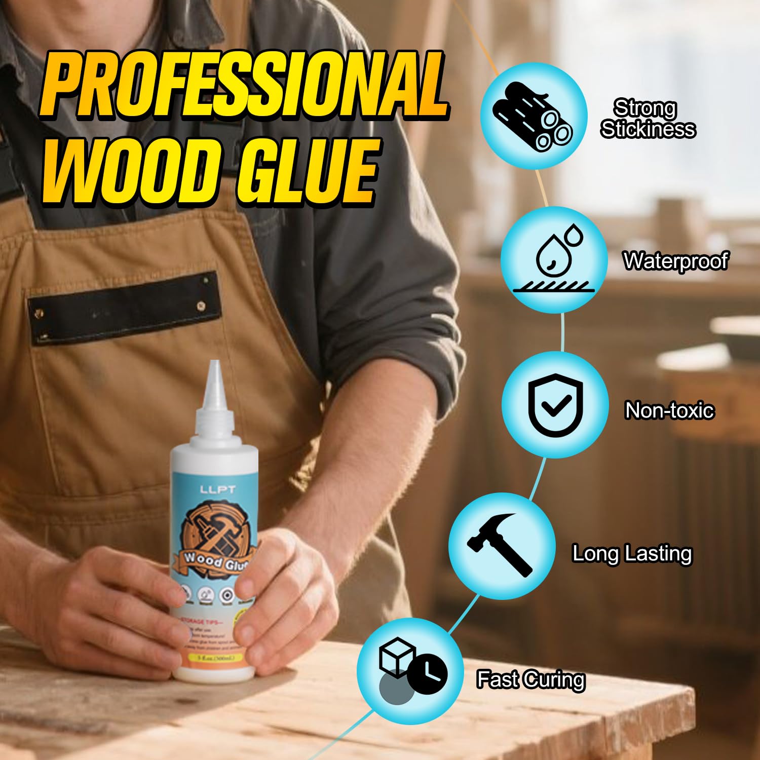 LLPT Wood Glue 16.9 Ounce | Dried Clear Ultimate Waterproof Wooden Super Glue Exterior | All Purpose Wood Adhesive | Heavy Duty for Woodworking Projects Repairs and DIY (LWG500)