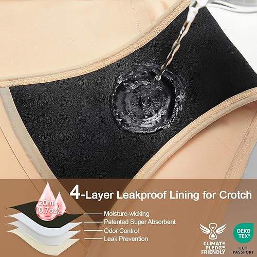 Miniatura 2 de Battewa Ropa interior de bikini a prueba de fugas para mujer, bragas ligeras absorbentes para incontinencia, lavables, reutilizables, 0.7 fl oz,