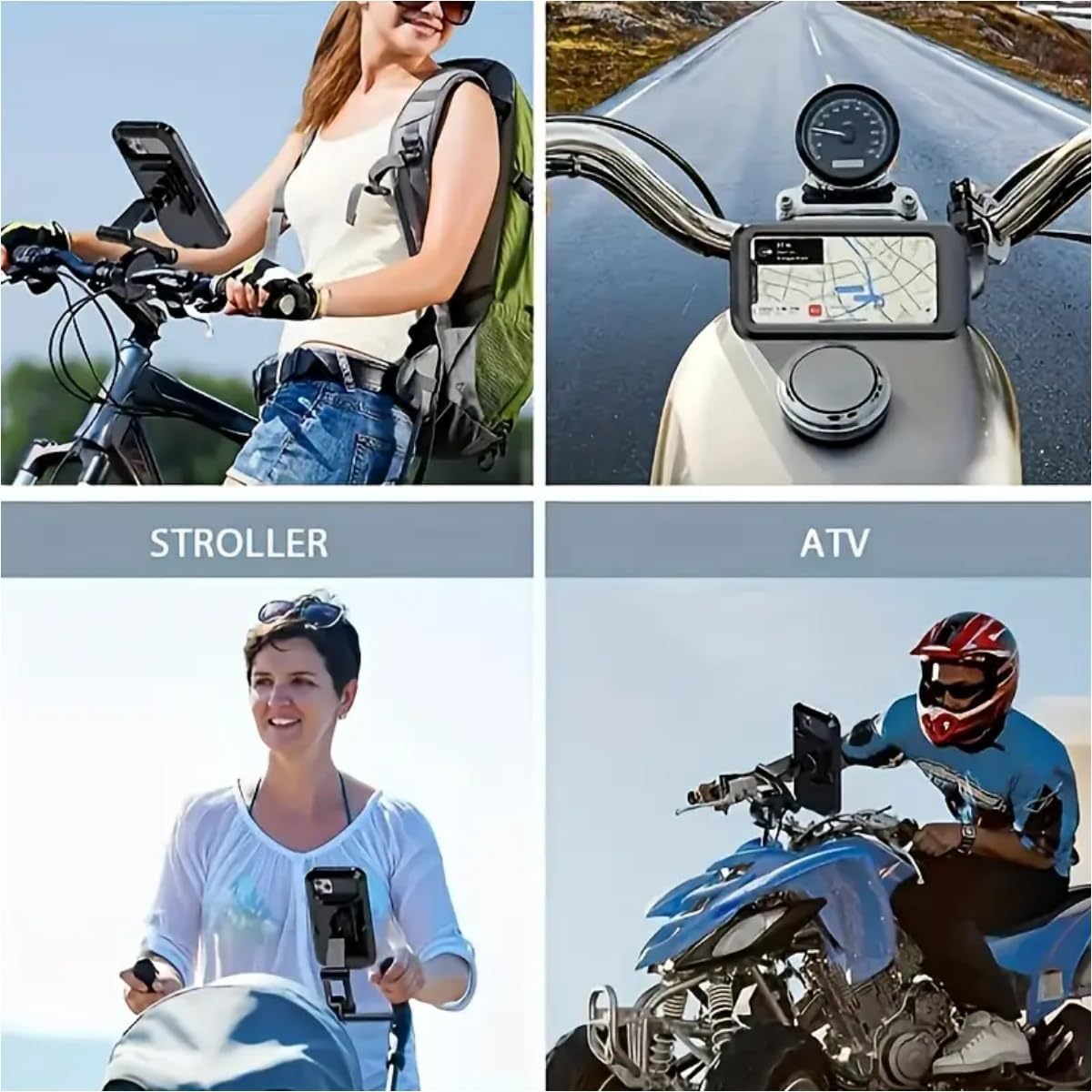 Waterproof Outdoor Sports Bike Phone Mount Case, Bicycle and Motorbike Handlebar Phone Holder with Secure Grip, Shockproof Design, 360 Degree Rotation Adjustable for Smartphones 4 to 6.7 Inches
