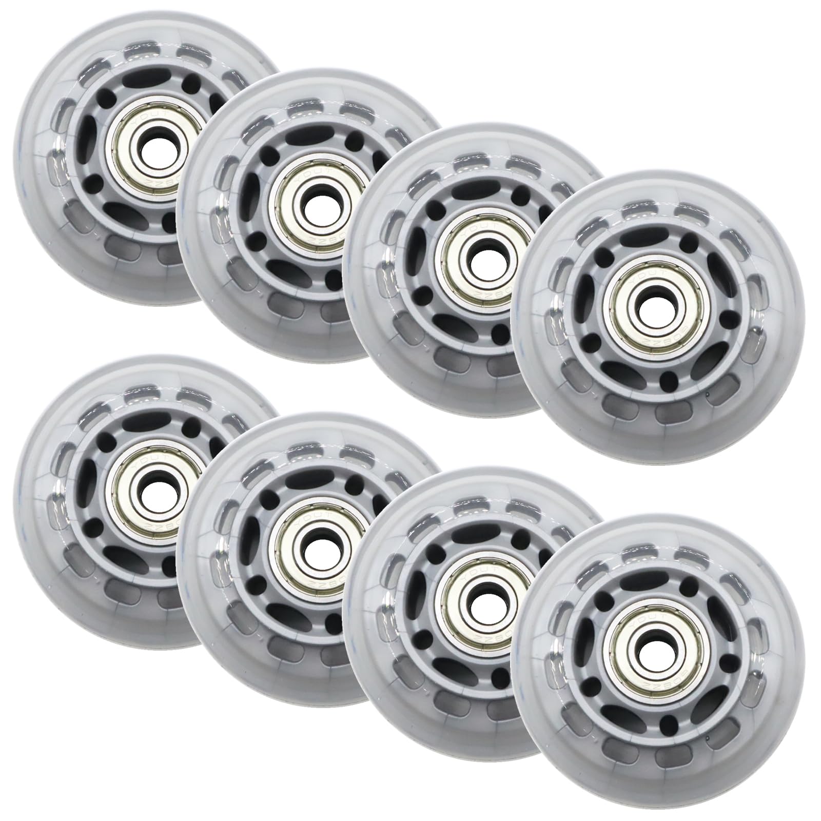 Inline-Skate-Rollen, 76 mm, transparente Ersatzrollen mit Kugellagern für Skate, Bürostühle, Gepäck, 8 Stück