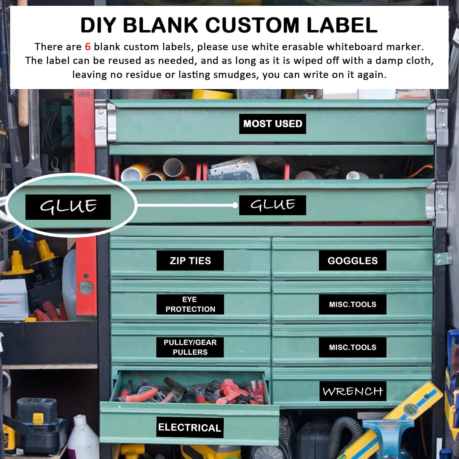 Magnetic Tool Box Organization Labels,Tool Chest Organizer Labels with Strong Magnets,Easy to Read Printing - Fits All Brands of Steel Tool Box Drawers (72 Pcs, 4 x 1.18 Inches)