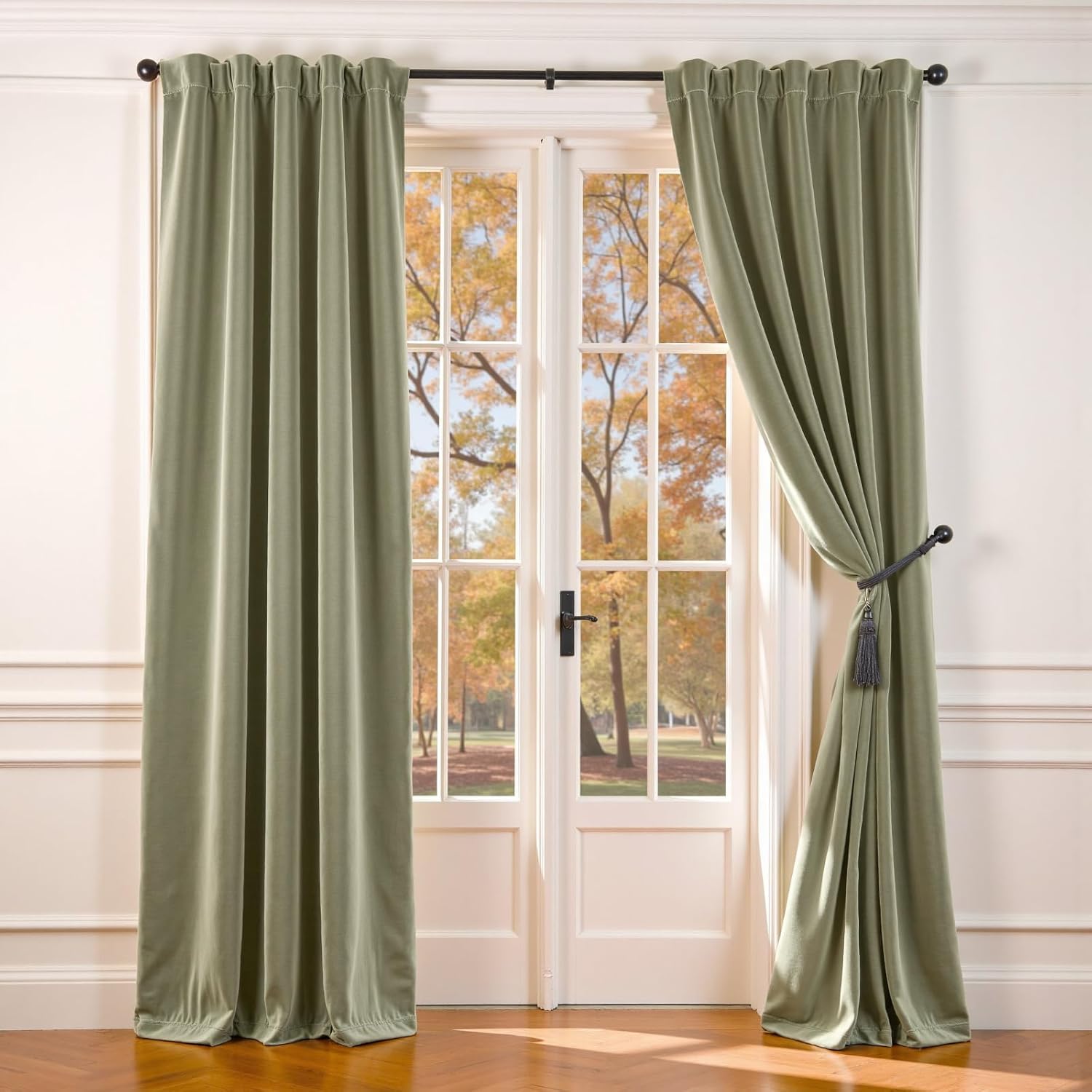 Lazzzy Velvet Curtains Olive Sage Green Thermal Insulated Soundproof Noise Reducing Drapes for Bedroom Living Room Blackout Window Treatments Rod Pocket 84 Inch Length 2 Panels,W42 x L84