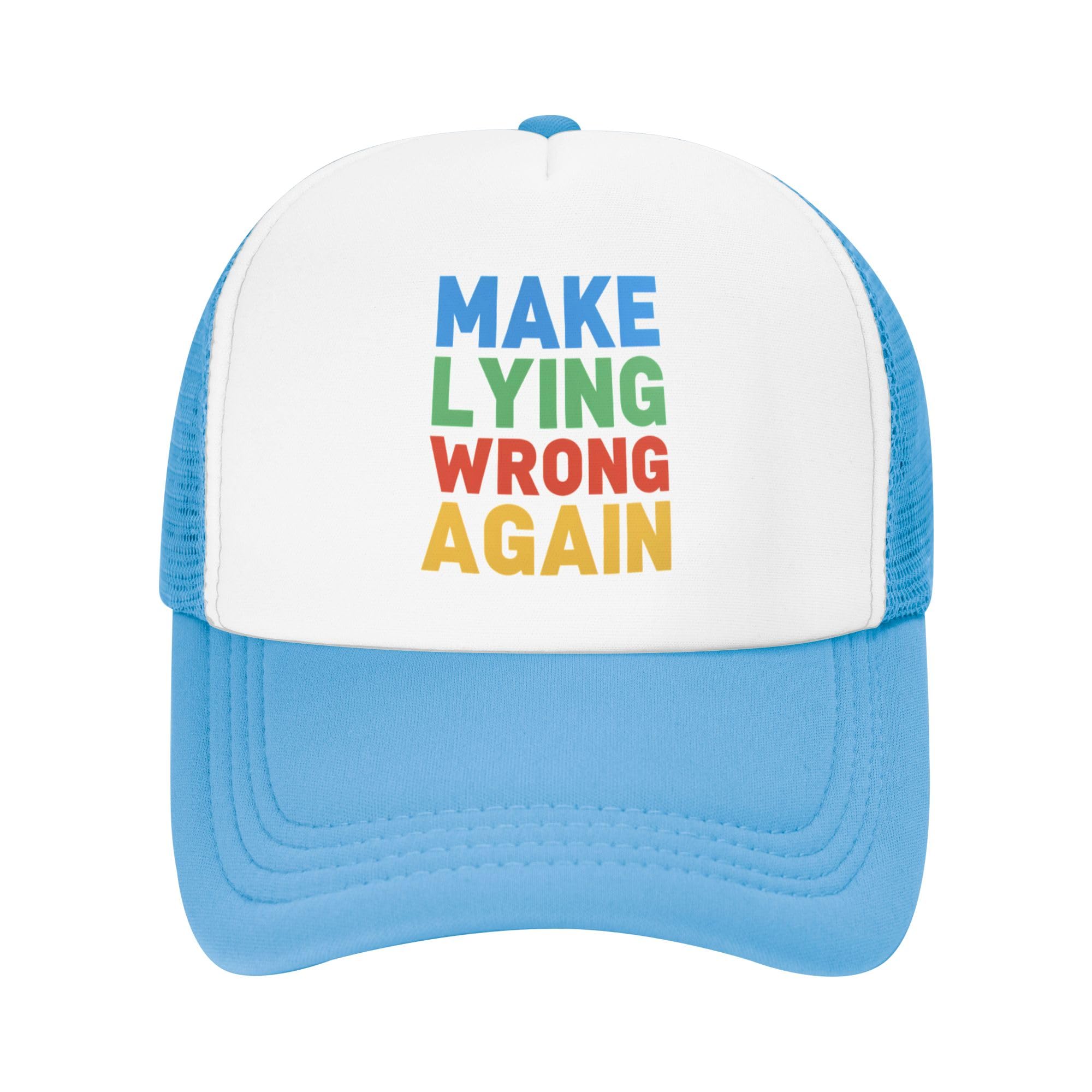 Make Lying Wrong Again Trucker Hat Save Democracy Kids Hats Adjustable Mesh Baseball Cap - Sky Blue