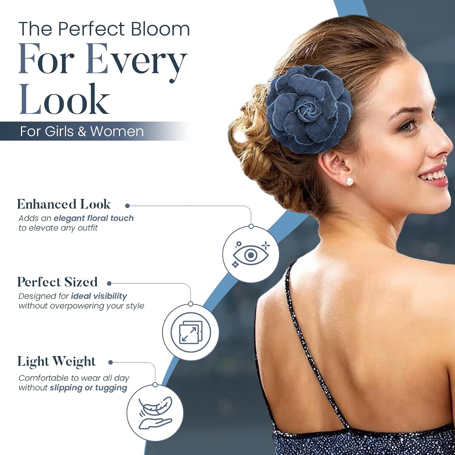 Camellia Rose Flower Brooch & Hairpin for Women - Floral Clip - 2.6 Inches