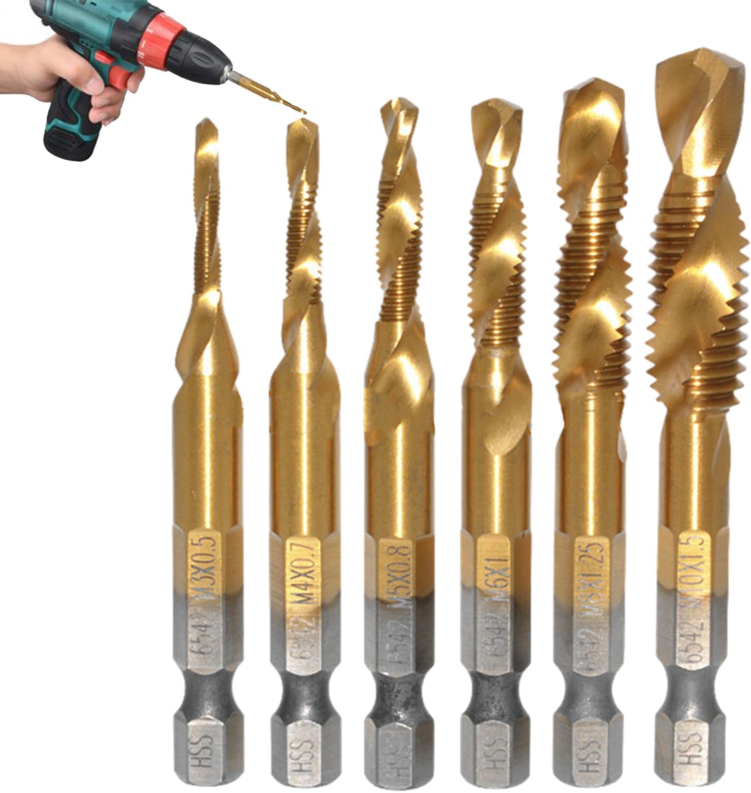 Drill Tap Bits Set | Hexagonal Shank Deburring Bit - Countersinking Drill Tap Set - for Metalworking Woodworking Industry Automotive Construction Garage Electrician Plumbing Workshop