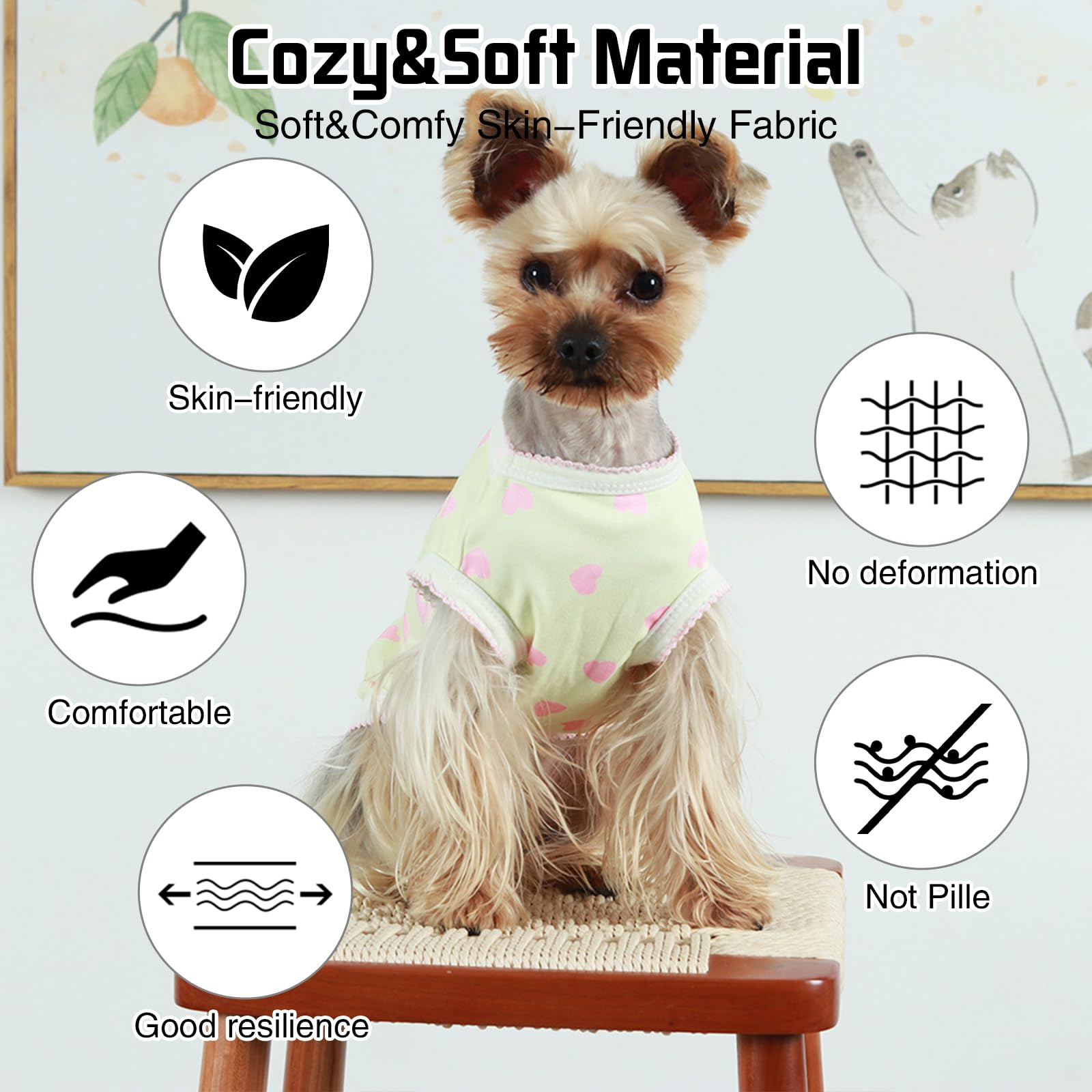 Maglietta Smanicata Estiva per Cani Piccoli e Gatti - Top con Cuori Stampati, Vestito Elastico Senza Maniche