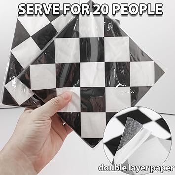 Racing Car Party Decorations Paper Checkered Plates and Napkins Race Themed Plates Checkered Flag Napkins Disposable Black & White Checkeredd Tableware Set of 40
