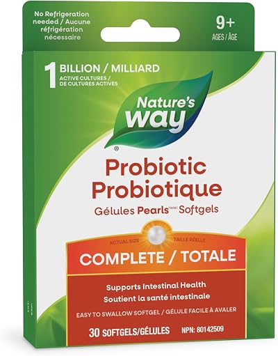 Nature's Way Pearls™ Complete Probiotic – 1 Billion Active Cultures – Supports Intestinal Health & Favourable Gut Flora – Easy-to-Swallow Softgels, 30 Count, Suitable for Ages 9+ – No Refrigeration Required
