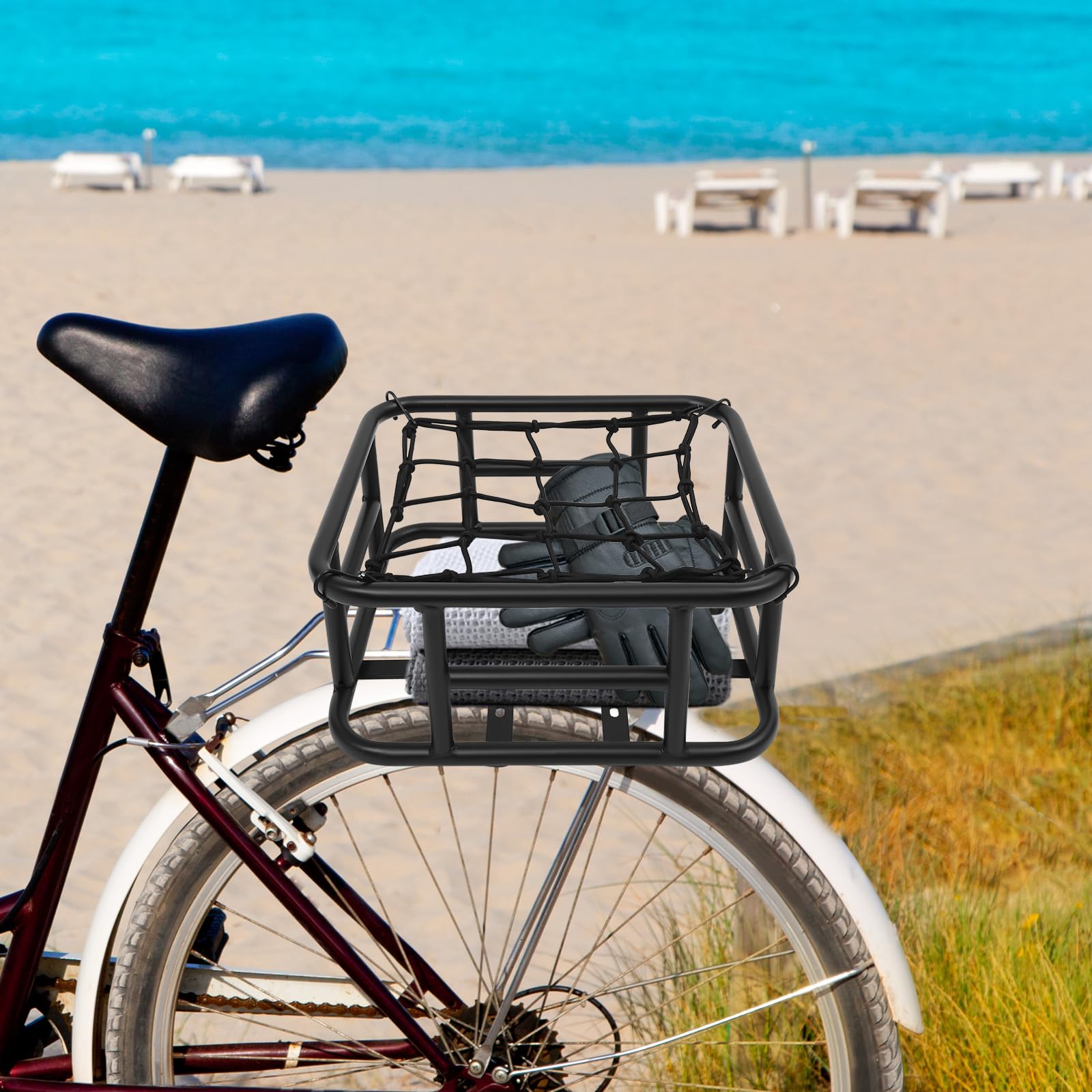 Panier de vélo arrière noir, capacité de charge jusqu'à 20 kg, en fer, porte-bagages avec filet pour vélo