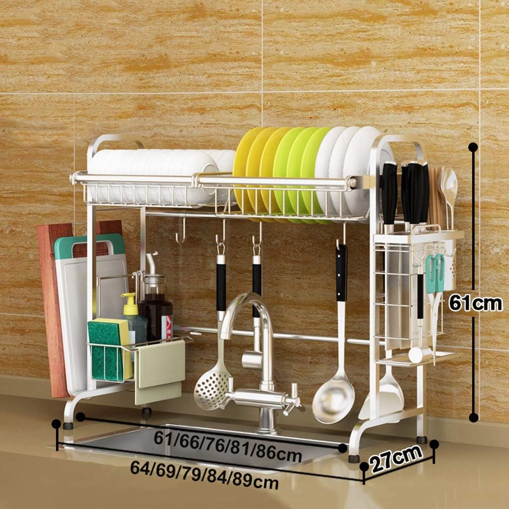 Dish Drainers Dish Drying Rackover Sink Dish Drying Rack,Dish Drainer Rack Holder Stainless Steel Kitchen Rack Sink Dish Rack Drain Bowl Rack Kitchen Supplies Storage Rack(Silver-69*27*61cm)