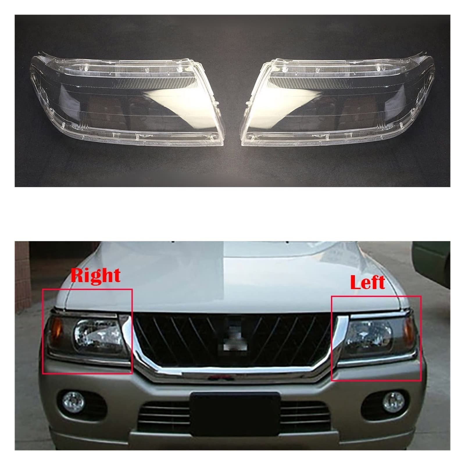 Lente de faro Compatible con Mitsubishi Sport Pajero Race, cubierta de faro de repuesto, luz delantera de coche, carcasa de coche, pantalla transparente(Right)