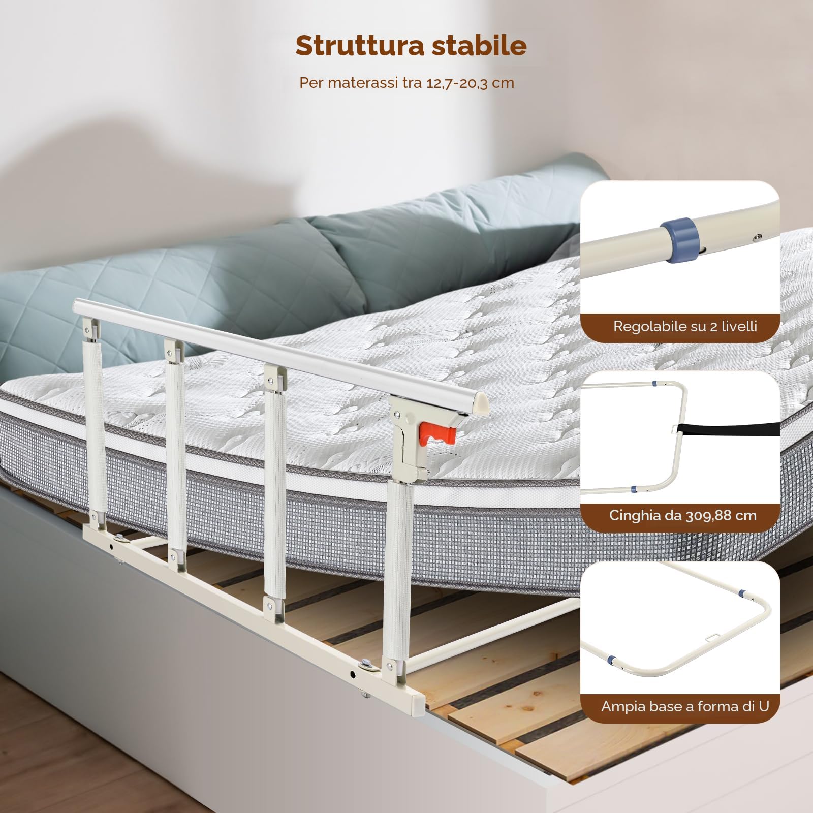 Sponda letto anziani, maniglia pieghevole per la guida del comodino, presa per la protezione della mano di sicurezza anticaduta per anziani, sponde letto anziani sbarra letto bambini 92x45cm