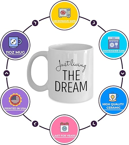 Miniatura 2 de D STICKY COMPANY Just Living The Dream - Taza de café de cerámica de 11 onzas, ligera, resistente con diseño inspirador para el hogar, la oficina o