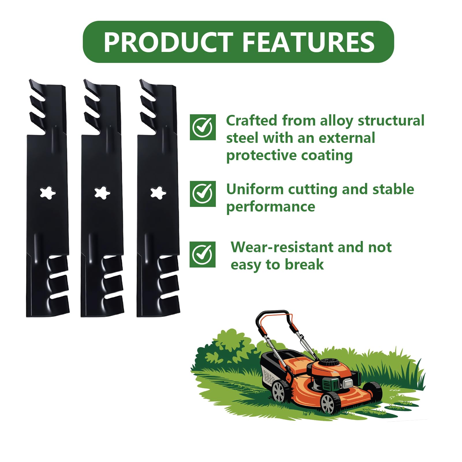173921 532173921 Cuchillas para cortacésped de 48 Pulgadas (121,92 cm) Cuchillas de Alta elevación para Mulching Repuesto para cortacésped 3Piezas