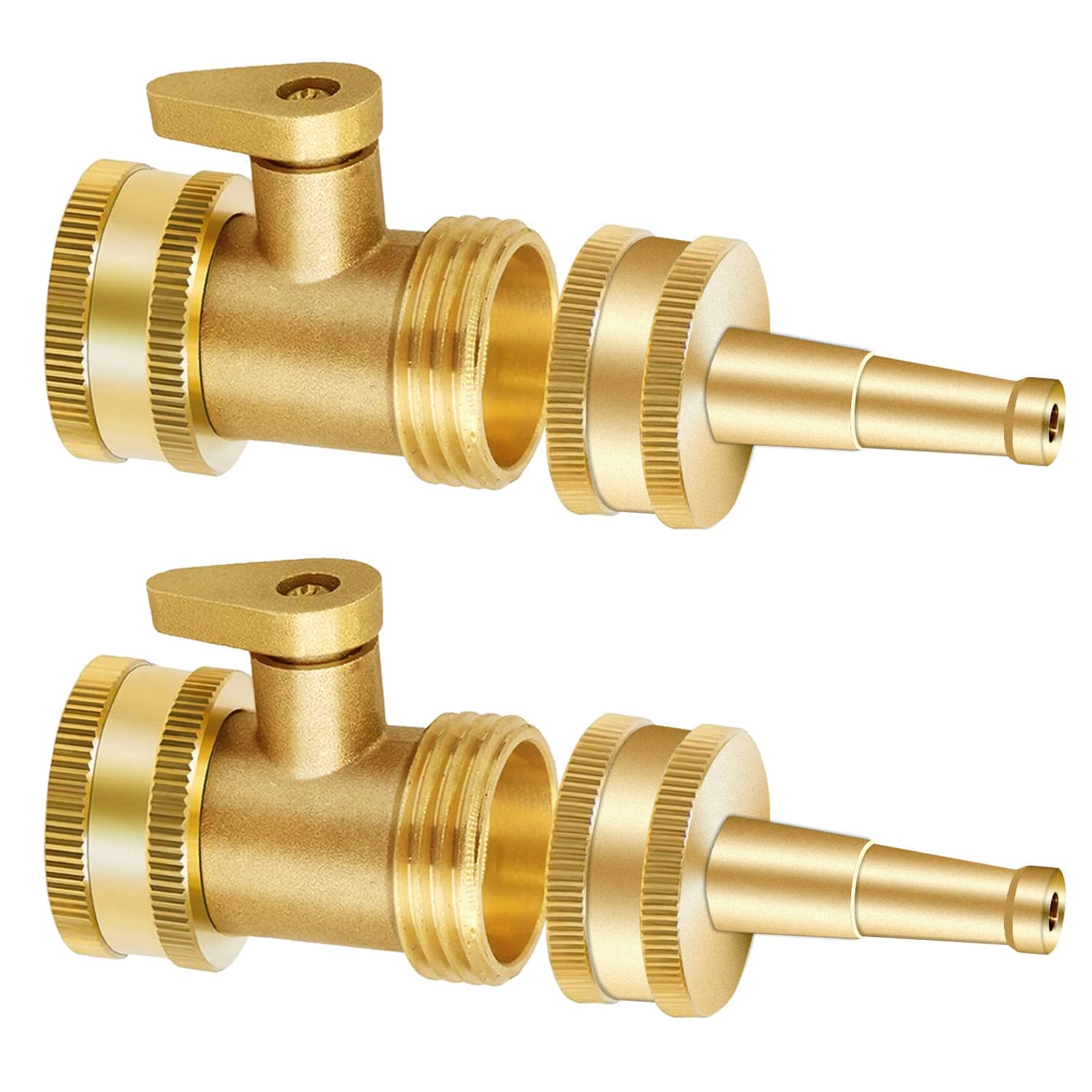 NALACAL Jet Nozzle High Pressure Hose Nozzle - Water Hose Sprayer with Garden Hose Shutoff Valve Solid Brass Heavy Duty 3/4" GHT Connector (2 pcs)