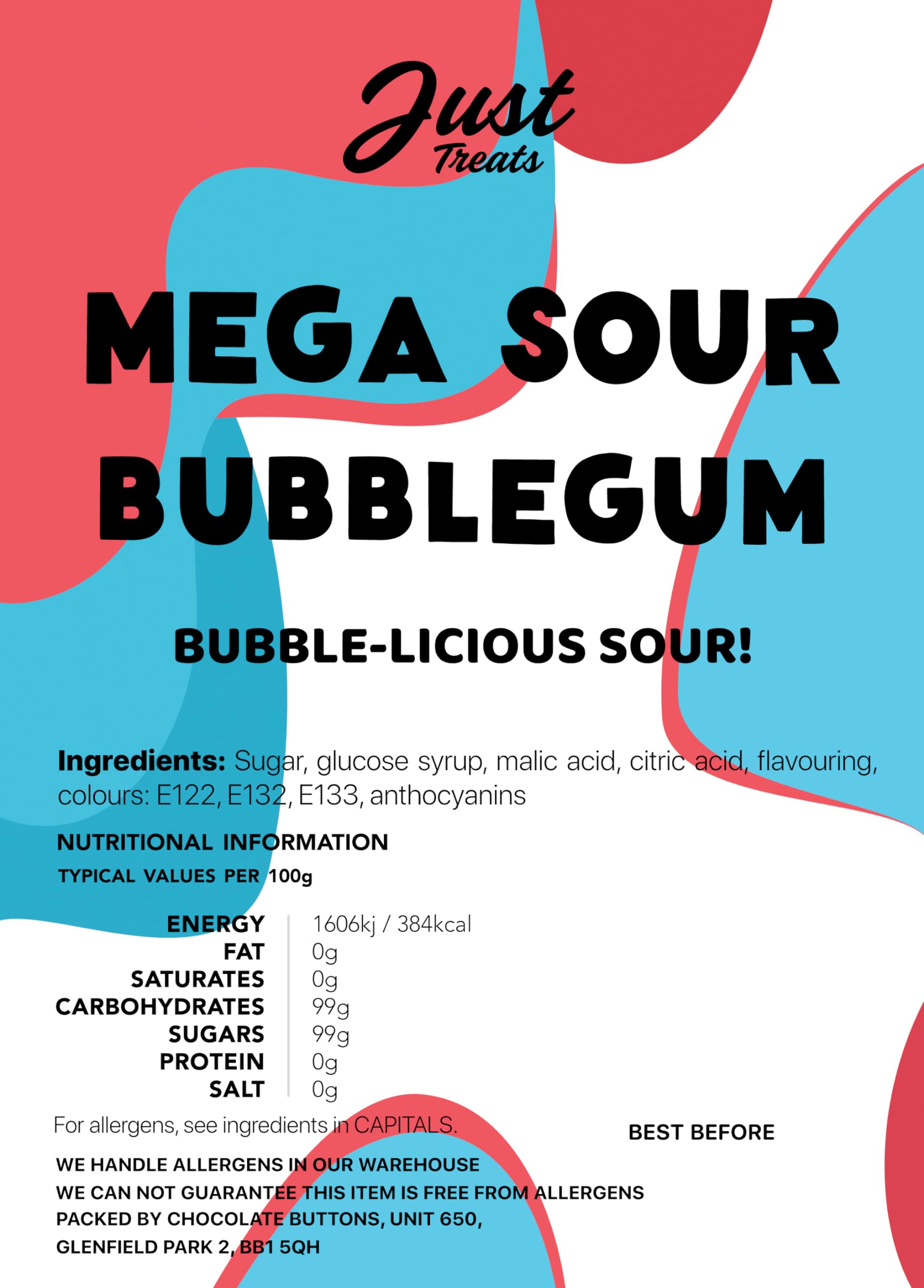 Just Treats Mega Sour Bubblegum 1kg Party Bag