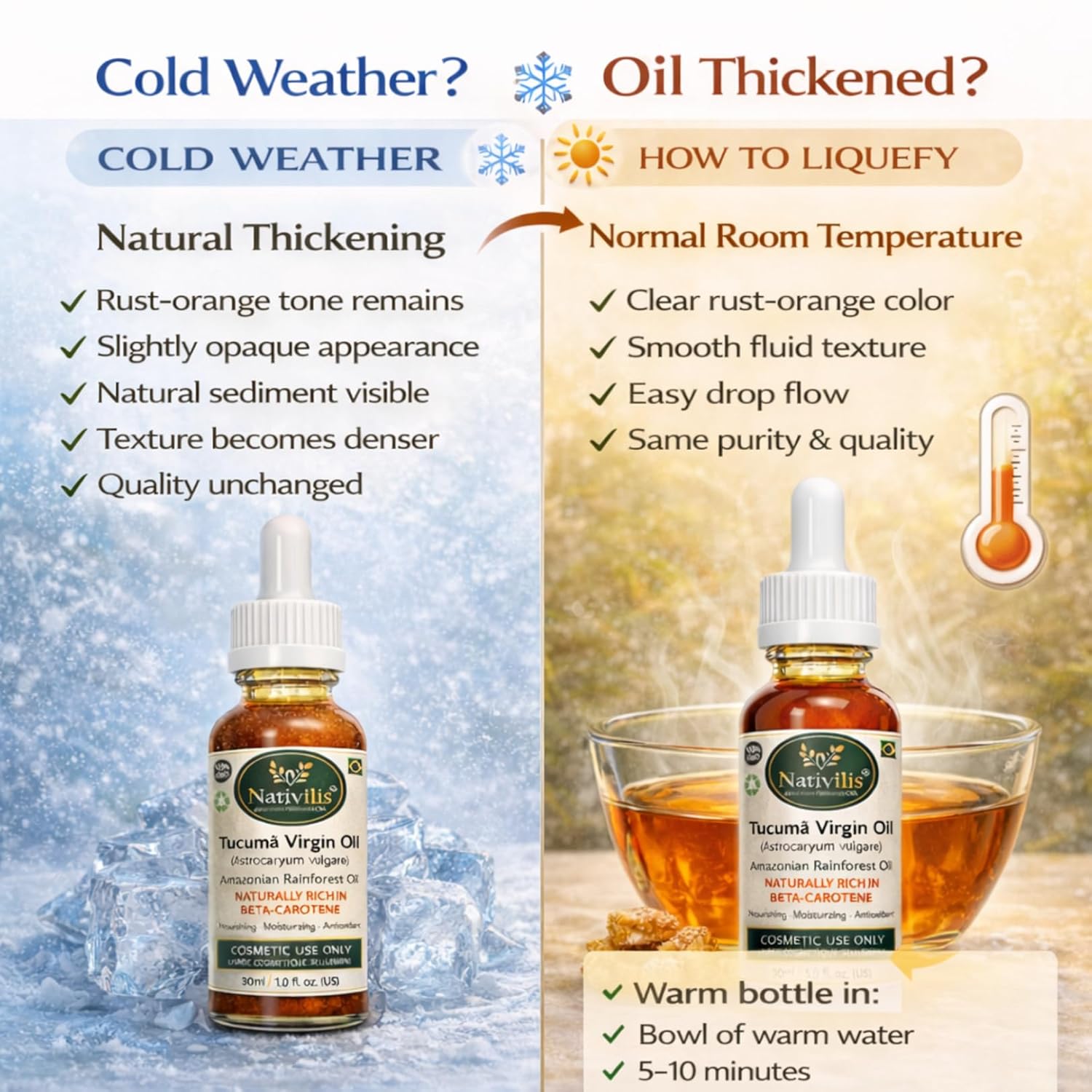 Nativilis Tucuma Virgin Oil (Astrocaryum vulgare) – Amazonian Rainforest Oil, High in Vitamin A & Beta-Carotene – Skin & Hair Care – Nourishing, Moisturizing, Antioxidant – Copaiba