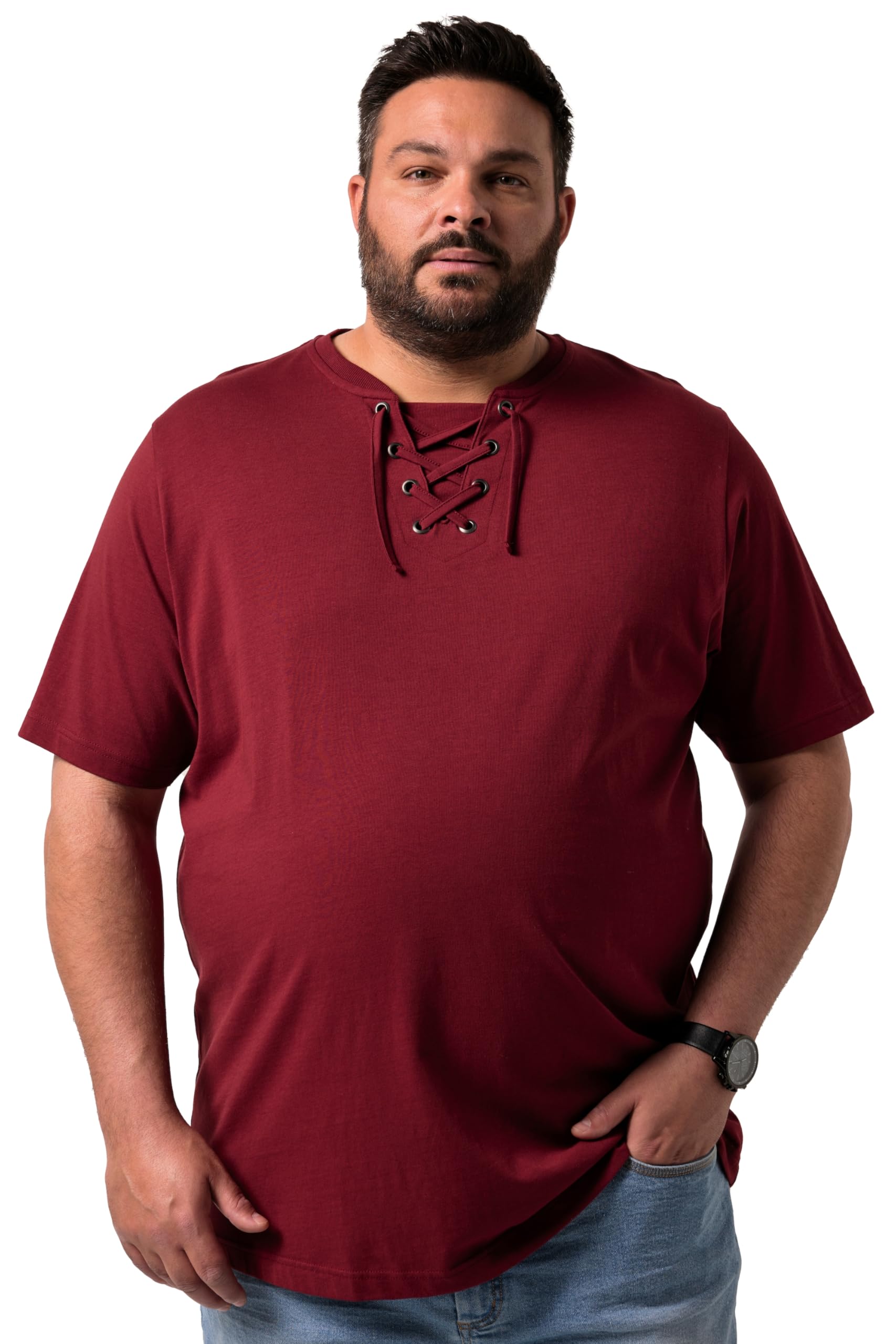 Men Plus Herren große Größen Übergrößen Menswear L-8XL T-Shirt, Halbarm, Rundhals mit Schnürung 838050