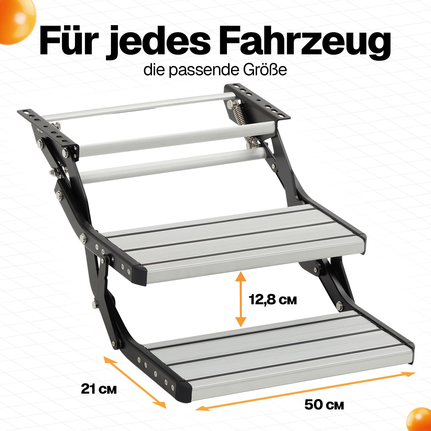 Doppio gradino – Scaletta pieghevole a 2 gradini per roulotte, 50 x 21 x 29 cm, stabile scala in alluminio per camper antiscivolo, resistente alle intemperie, fino a 200 kg, aiuto per il