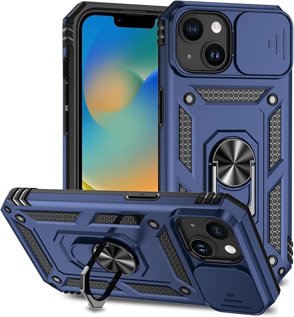 Cas conçu pour iPhone 14 5G, iPhone 14 Case 6.1'' avec couverture de caméra & Kickstand Couverture de protection antichoc pour les militaires iPhone 14
